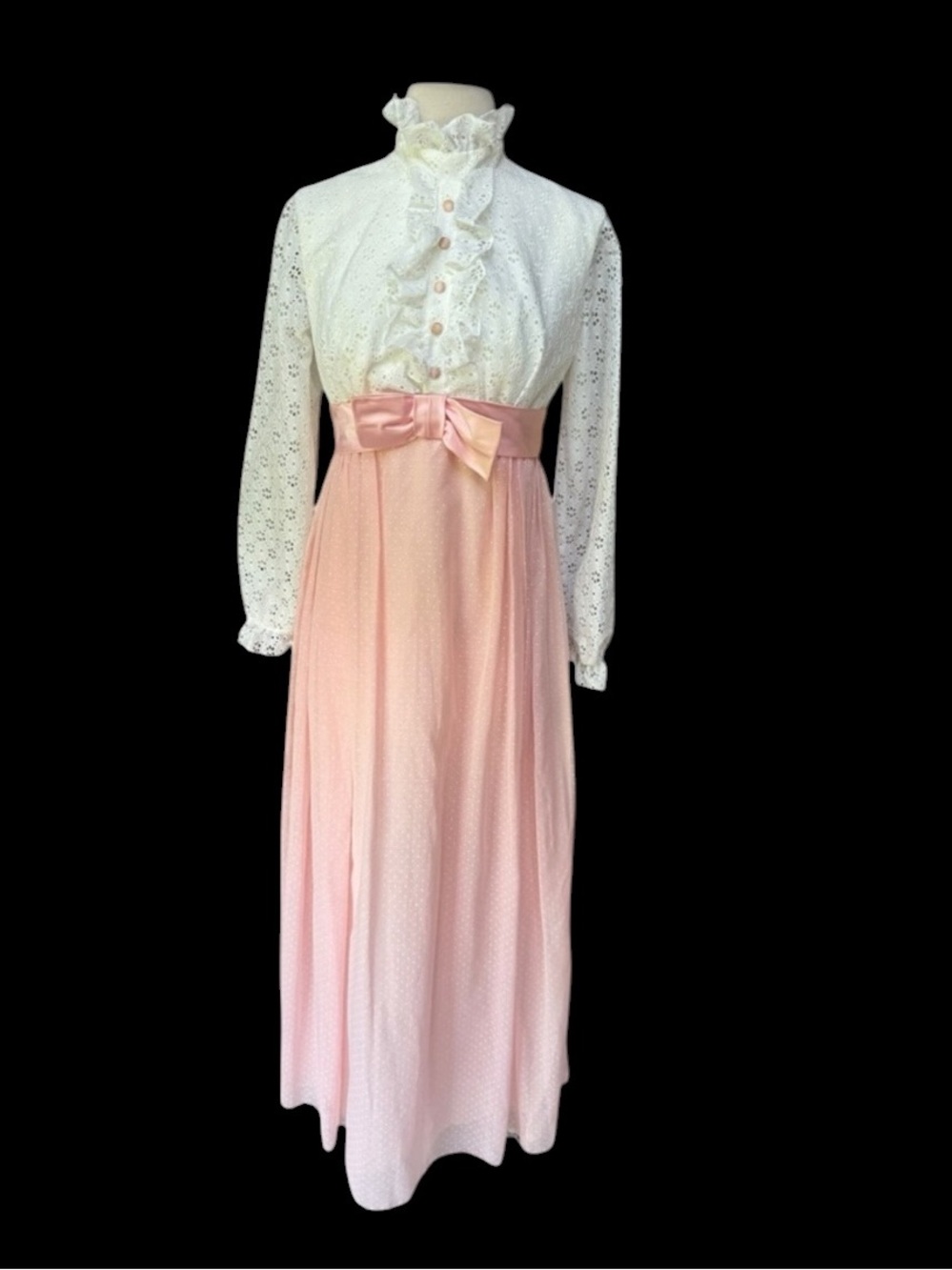 1960s Pink & White Maxi‎ Wedding Dress